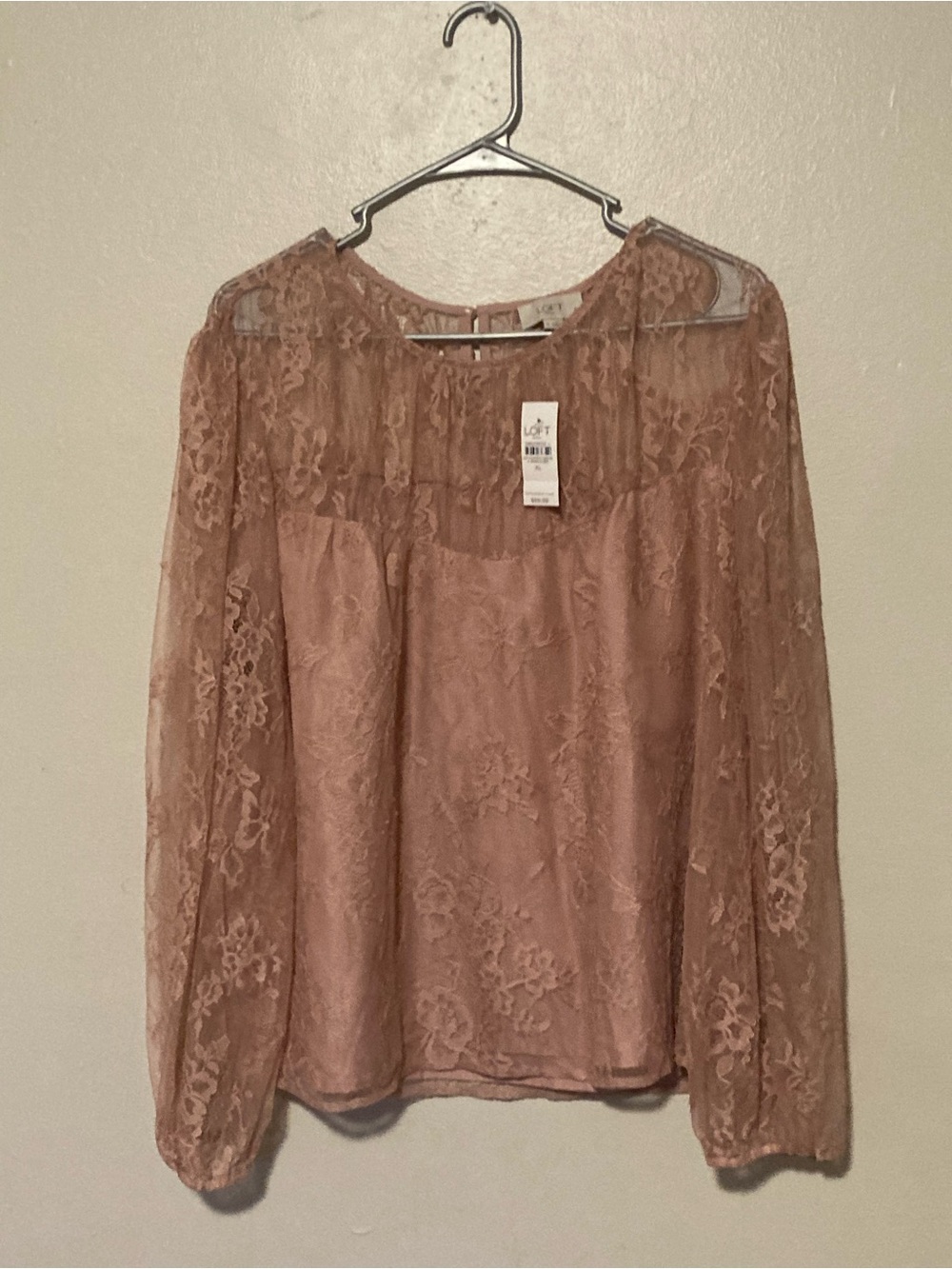 LOFT Dusty Rose Lace Long Sleeve Blouse